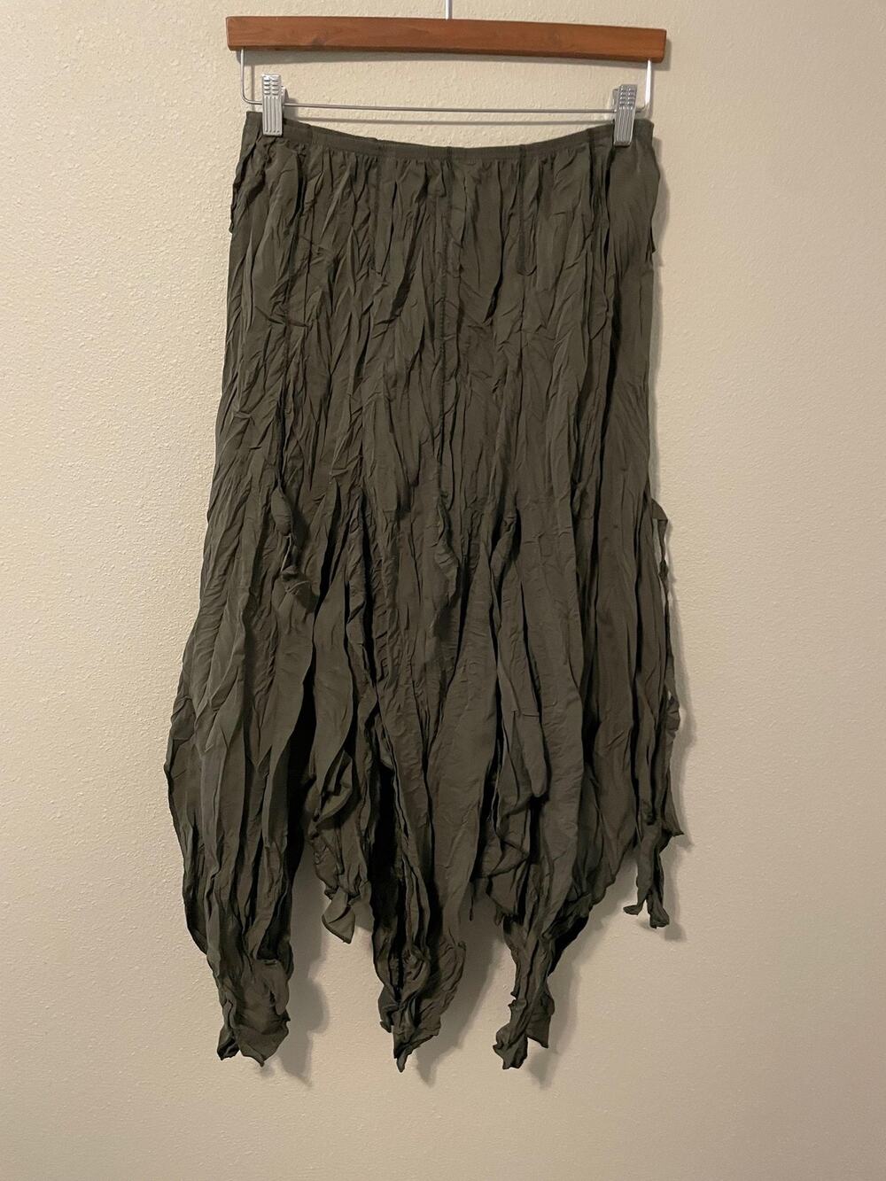 Saga Skirt Womens 3 US L Green Crinkle Asymmetric Hem Peasant Maxi Fairy Witchy